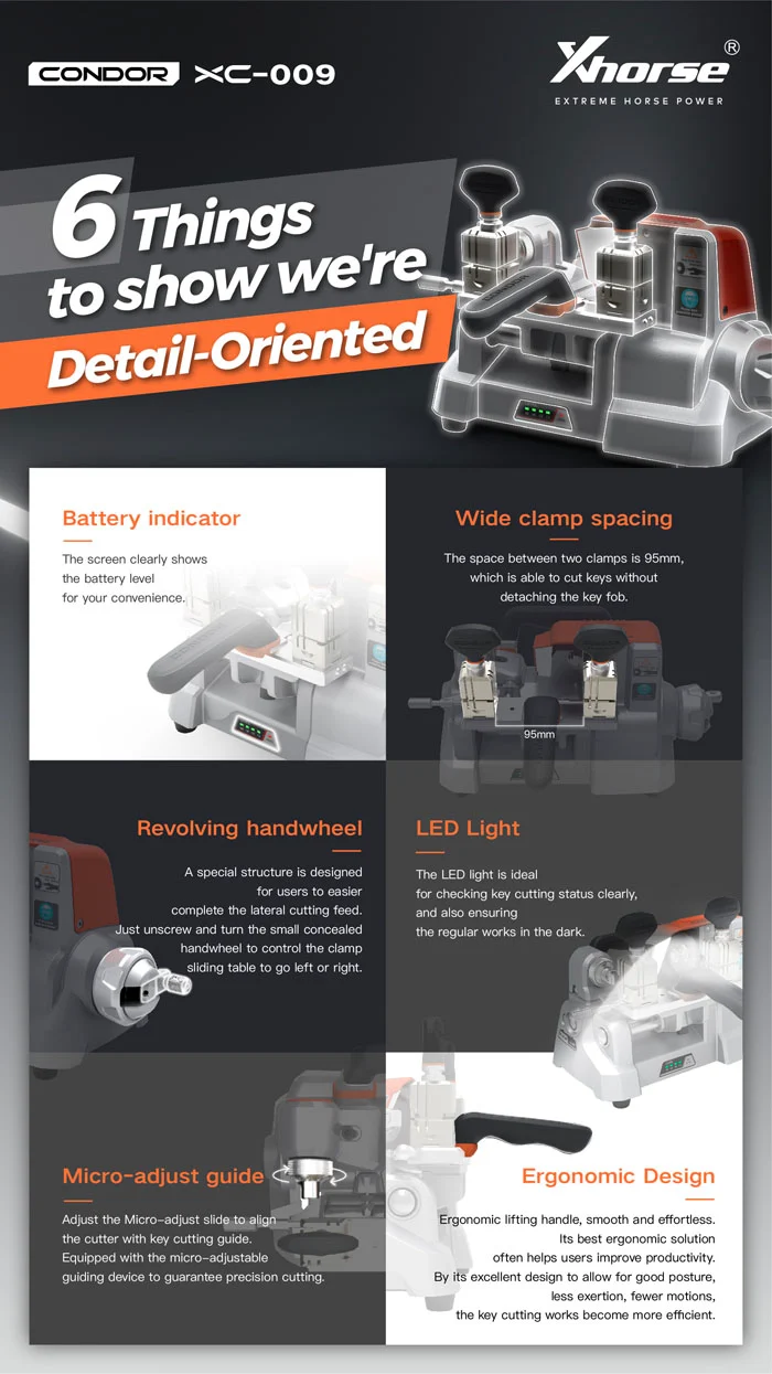 Xhorse Condor XC-009 Key Cutting Machine for Single-Sided and Double-sided Keys - Product feature detail 1