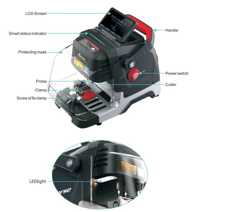 Xhorse Dolphin II XP-005L Key Cutting Machine and VVDI Key Tool Max Pro - Touchscreen and operating controls