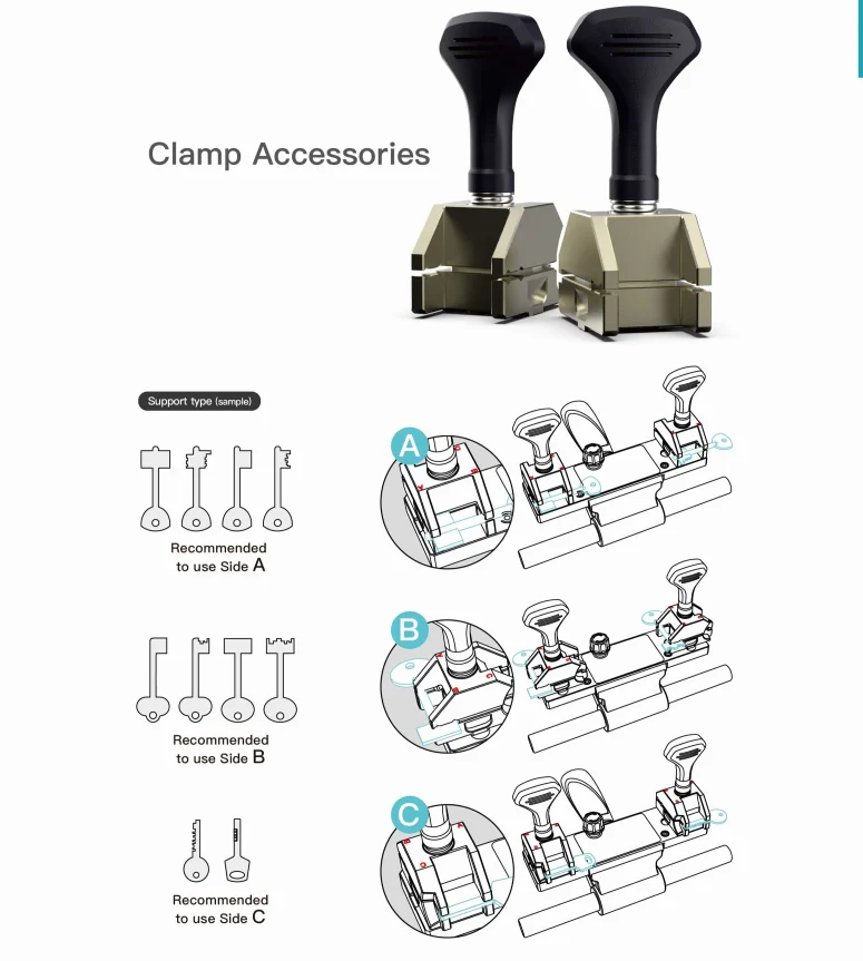 Xhorse Dolphin XP-008 Key Cutting Machine for Special Bit Double Bit Keys - Compatible clamps, cutters, and probes