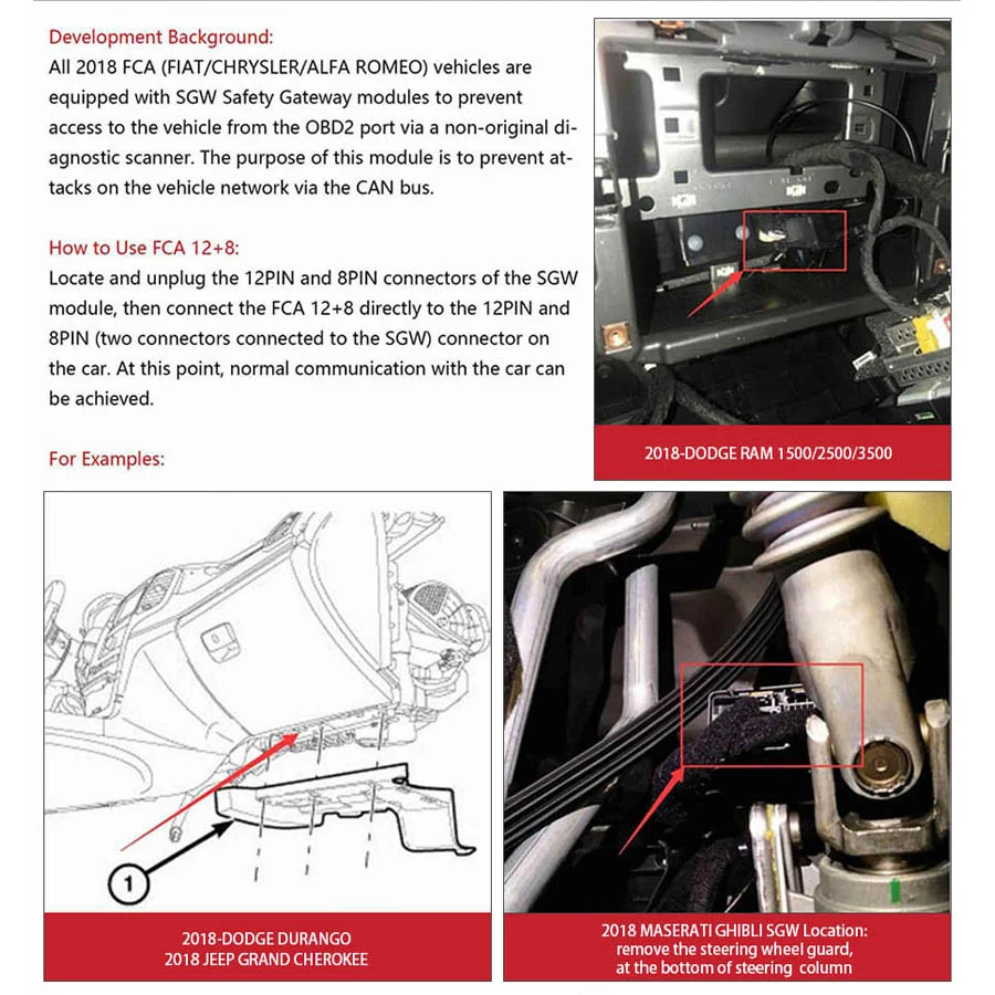Xhorse FCA 12+8 Cables for Chrysler/Dodge/Jeep Work With Key Tool Plus - Adapter and connection details