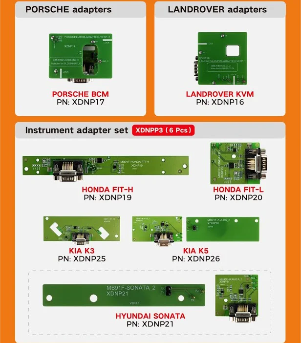 Xhorse MINI PROG Solder-free Adapters for MINI PROG and Key Tool Plus - Adapter and connection details