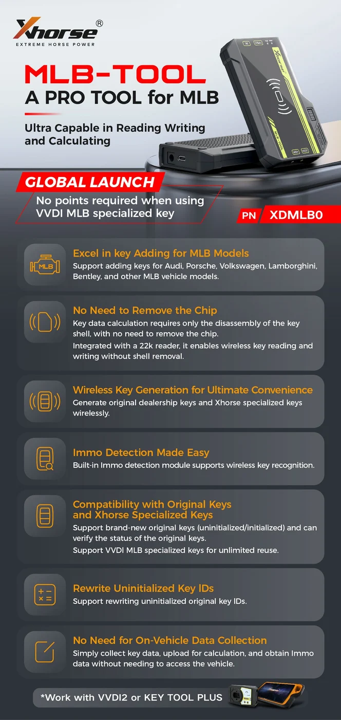 Xhorse VVDI MLB TOOL XDMLB0GL with Solder-free Adapter XDMLBPGL for Audi VW VVDI2/Key Tool Plus - Status indicator lighting