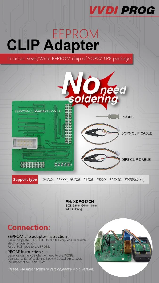 Xhorse VVDI Prog Programmer Mulit-Language With Full 10 Kinds Adapters - Adapter and connection details