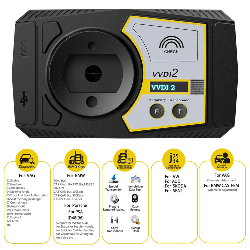 Xhorse VVDI2 Key Programmer for VW/Audi/BMW/PSA Full 13 Software Version - Remote and transponder details