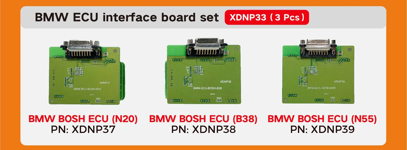Xhorse XDNP33 Adapter for BMW N20 B38 N55 ECU Interface Board set 3pcs (XDNP37 XDNP38 XDNP39) - Adapter and connection details