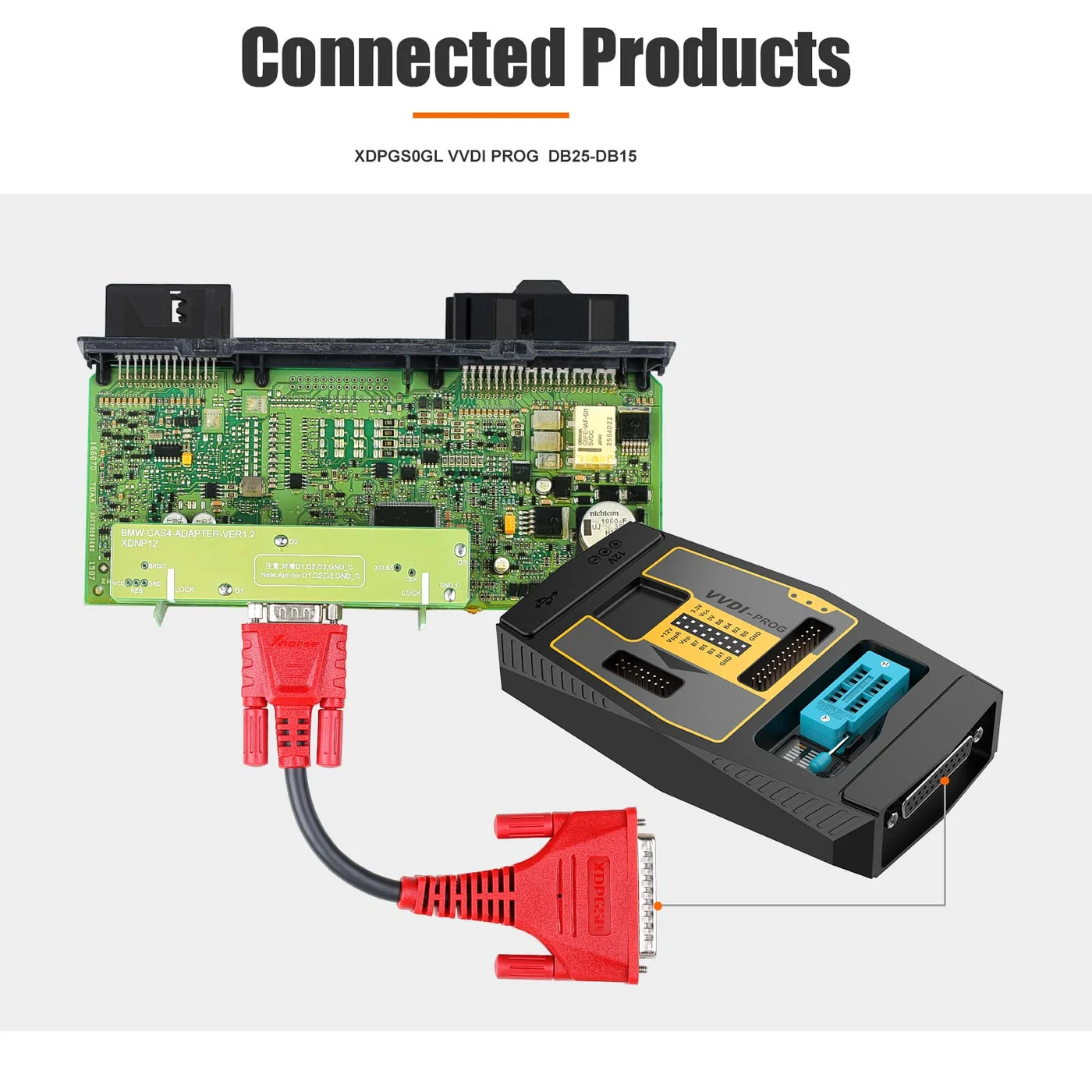 Xhorse XDPGSOGL DB25 DB15 Connector Cable work with VVDI Prog and Solder-Free Adapters - Adapter and connection details