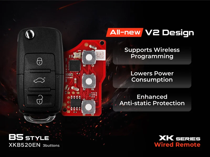 Xhorse XKB520EN 2ndGeneration Wire Remote Key Volkswagen B5 Flip 3 Buttons English 5pcs/lot - Remote and transponder details