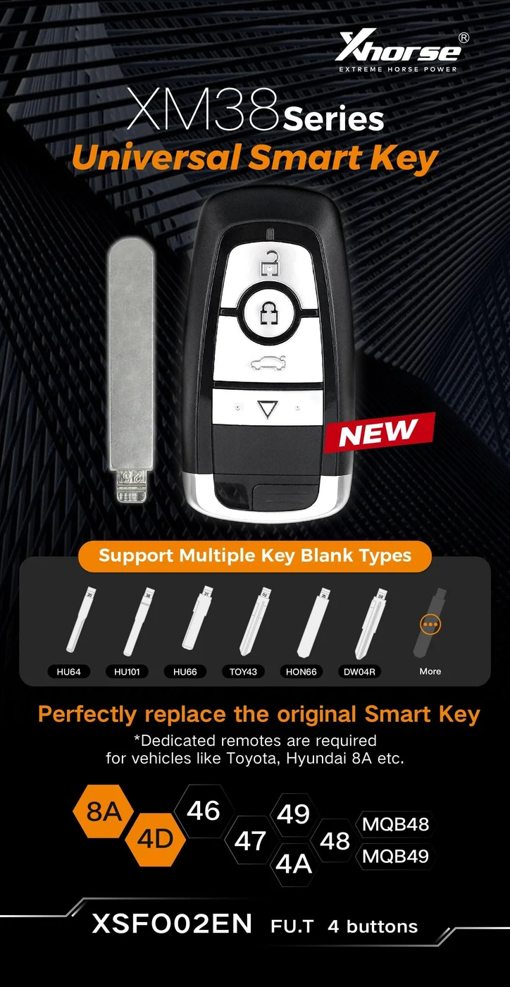 Xhorse XSFO02EN XM38 Series Universal Smart Key 4 Buttons 5pcs/lot - Product feature detail 1