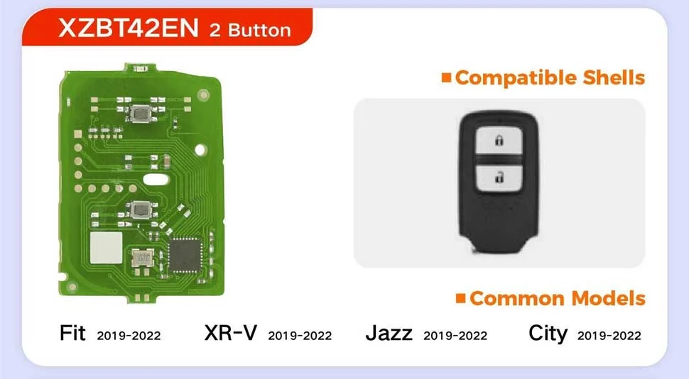 Xhorse XZBT42EN Remote Key Honda 2 Buttons PCB For Honda Fit/XR-V/Jazz/City 5pcs/lot - Included and compatible accessories