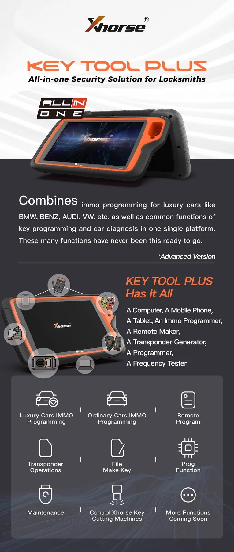 Xhorse Condor XC-Mini Plus II Key Cutting Machine and VVDI Key Tool Plus One BGA Token Free Everyday feature detail 7