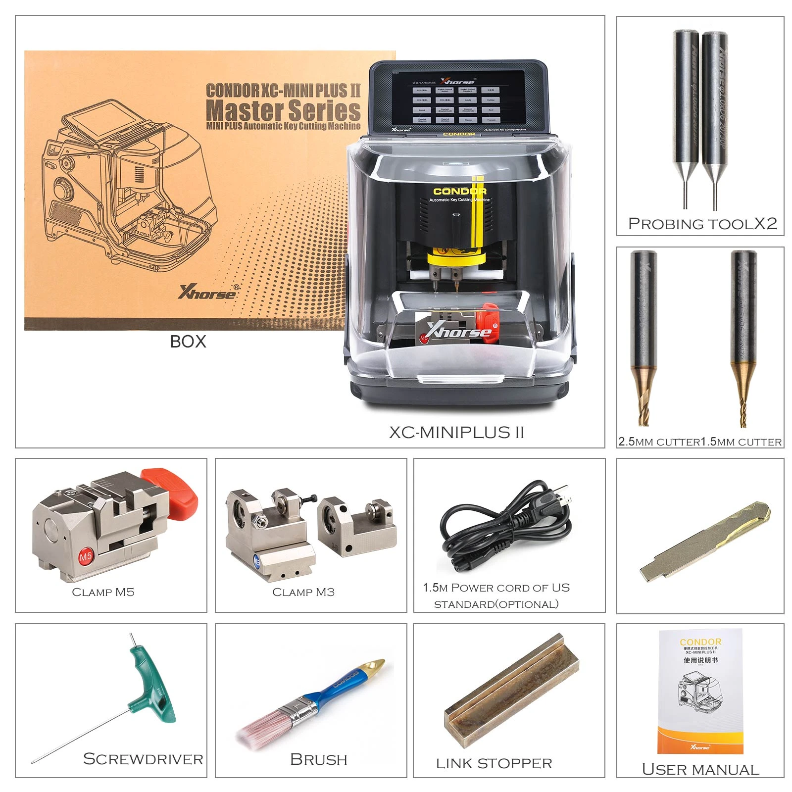 Xhorse Condor XC-MINI Plus II Key Cutting Machine Support Car/Motorbike/House Keys With M3 and M5 Clamps 22