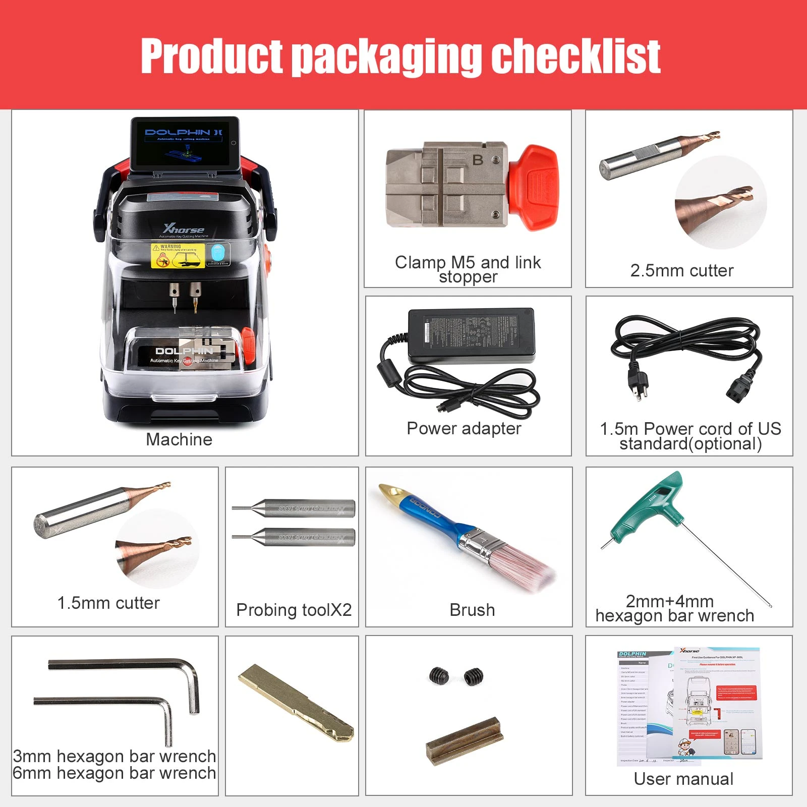 Xhorse Dolphin II XP-005L XP005L Key Cutting Machine for All Key Lost HD Screen with M5 Clamp 13