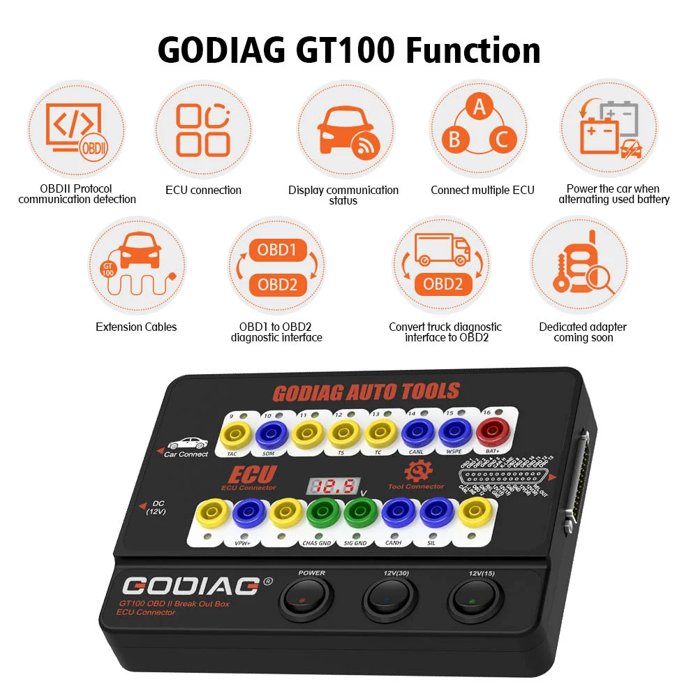 GODIAG GT100 AUTO TOOLS OBD II Break Out Box ECU Connector Work With VVDI2