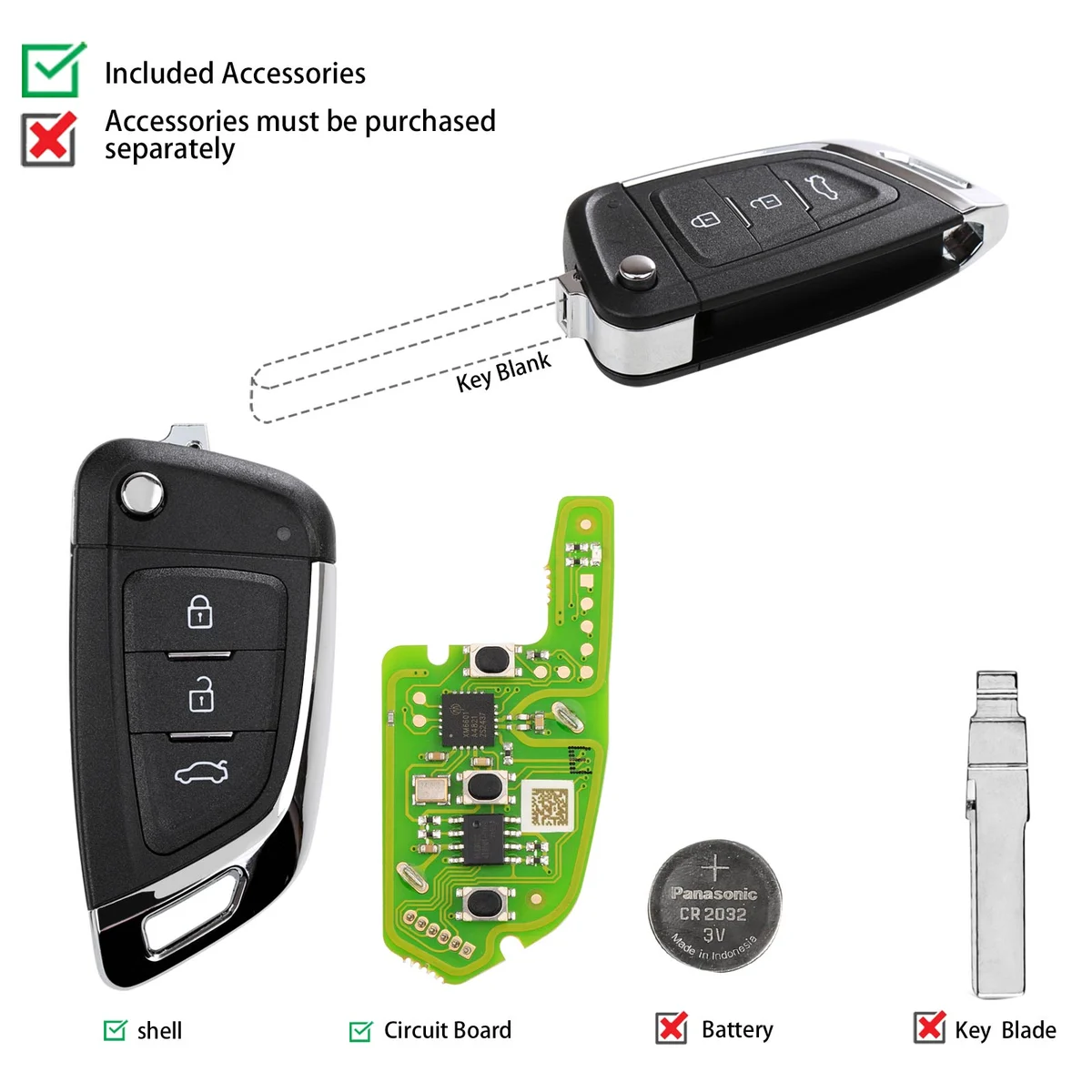 XHORSE XKKF03EN Wire Remote Key Knife Flip 3 Buttons English 5pcs/lot