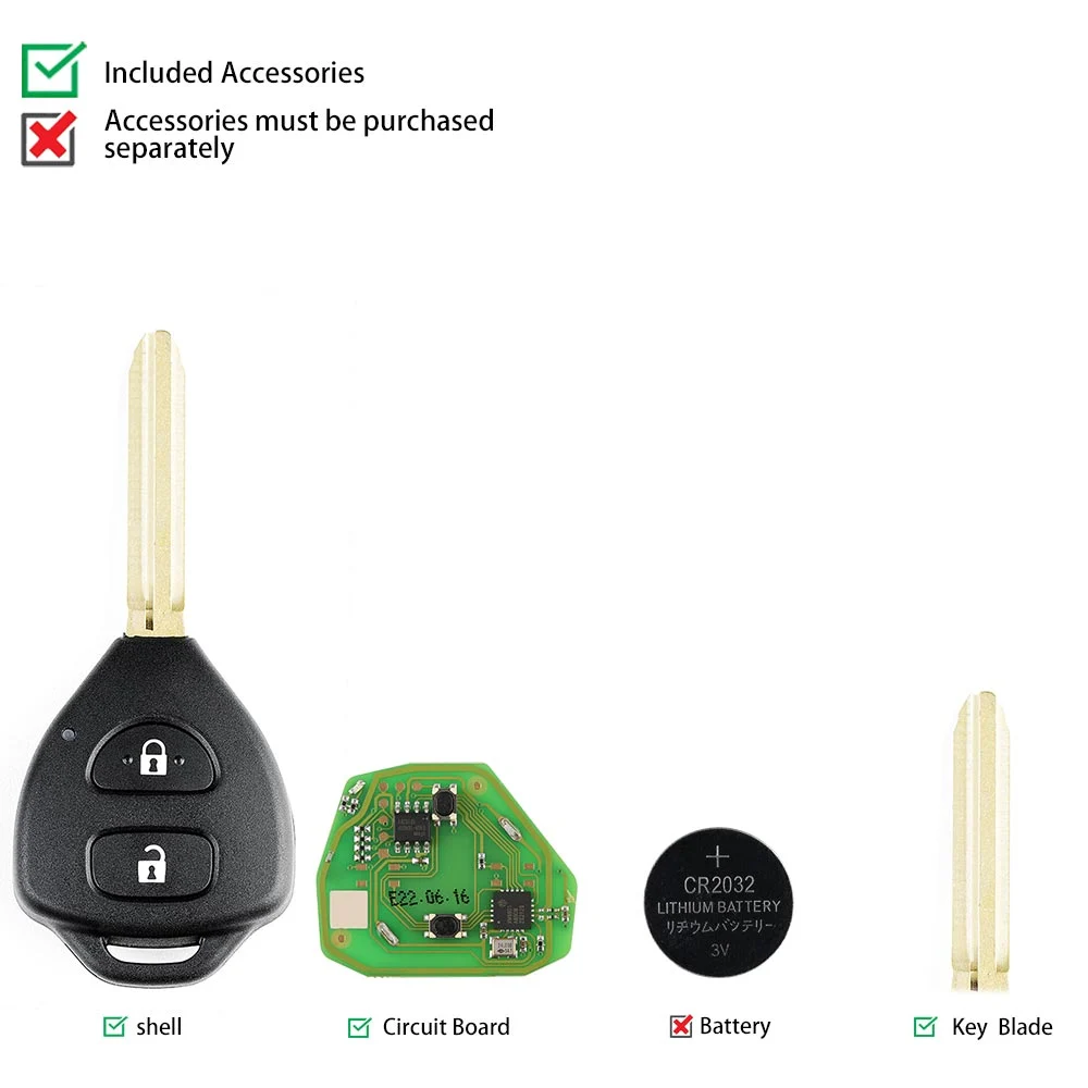 Xhorse XKTO05EN Wire Remote Key Toyota Flat 2 Buttons Triangle English 5pcs/lot