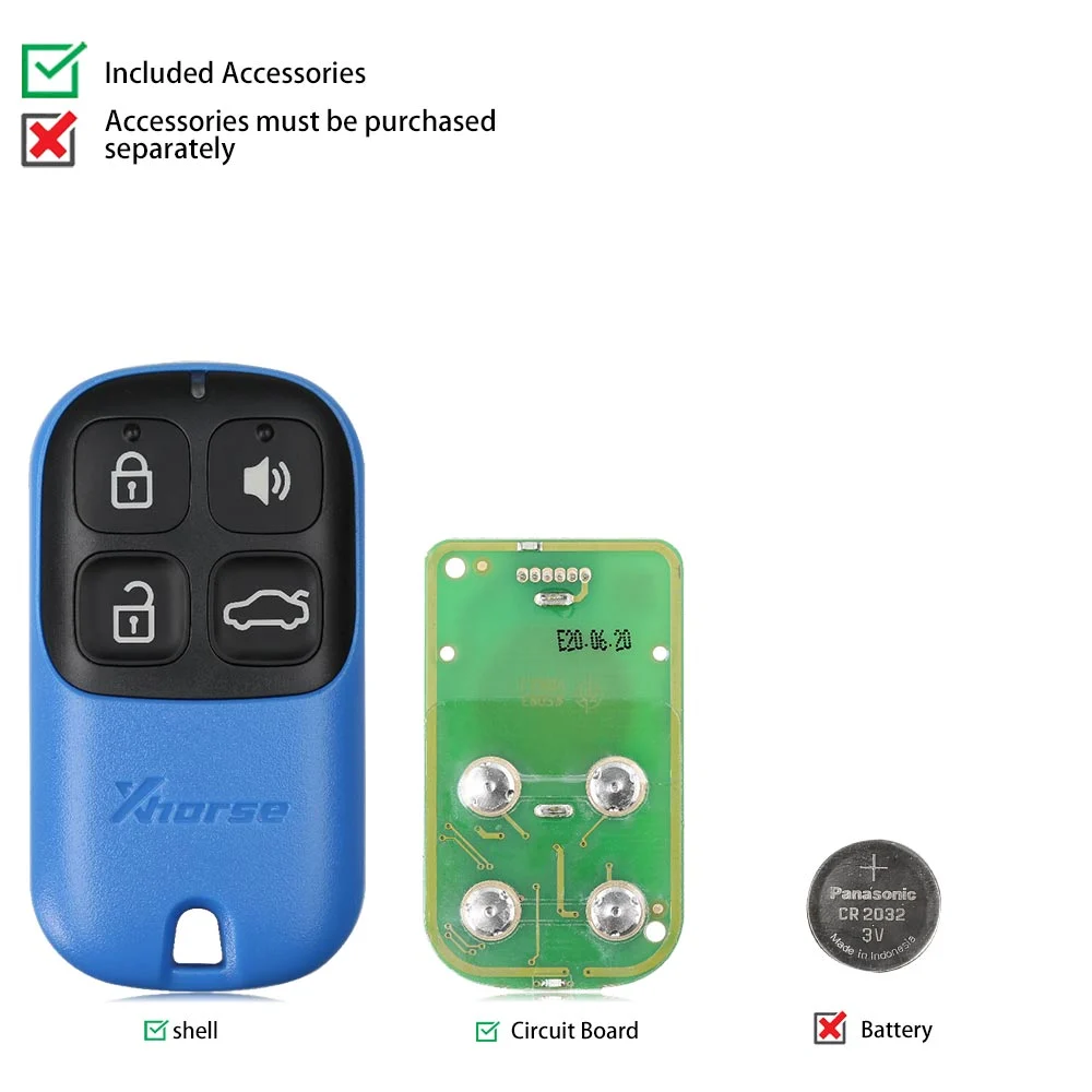 XHORSE XKXH01EN Wire Remote Key Shell Separate 4 Buttons Blue English 5pcs/lot